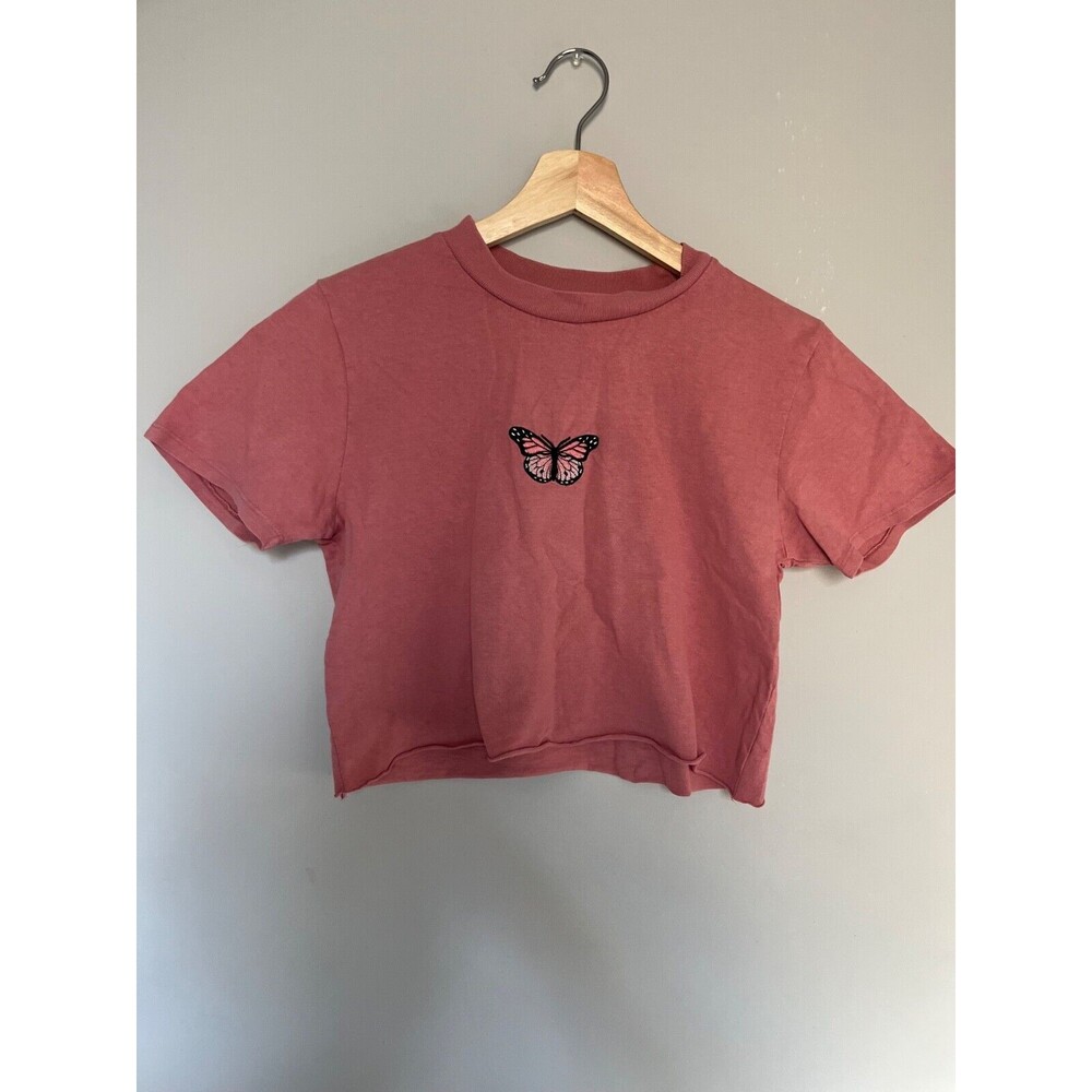 Brandy Millville Butterfly Embroidery Crop t-shirt Blush Pink